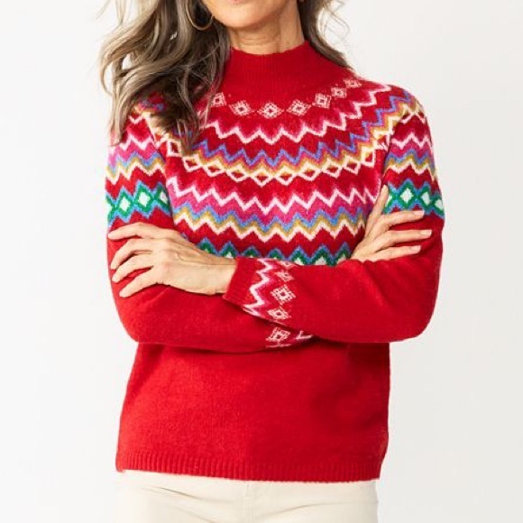 Croft & Barrow Fair Isle Sweater Red Size Petite Medium - Picture 1 of 7
